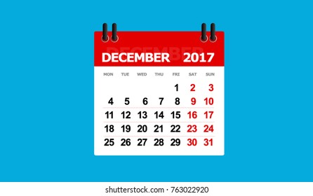 december 2017 calendar vector isolated blue background