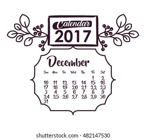 December of 2017 icon. Calendar planner and decoration theme. Black and white design. Vector illustration