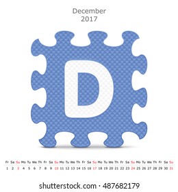 December 2017 puzzle calendar - vector illustration