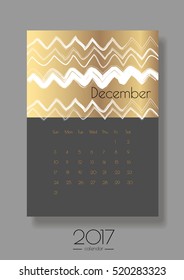 December 2017 vector calendar. Creative image on a gold foil background. Can be used as printed or screen image.