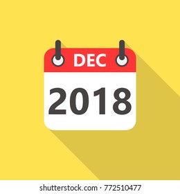 December 2018 calendar flat style icon with long shadow.