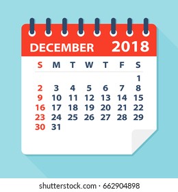 December 2018 Calendar Leaf - Flat Vector Illustration