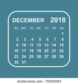 December 2018 calendar. Calendar planner design template. Week starts on Sunday. Business vector illustration.