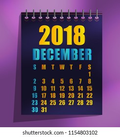 December 2018 calendar template
