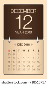 December 2018 calendar vector illustration, simple and clean design.