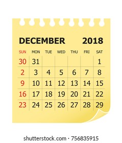 December 2018 calendar vector illustration, simple and clean design.