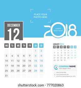 December 2018. Desk Calendar 2018