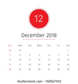 December 2018 desk calendar vector illustration, simple and clean design.