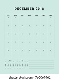 December 2018 desk calendar vector illustration, simple and clean design.