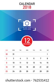 December 2018 desk calendar vector illustration, simple and clean design.