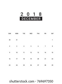 December 2018 desk calendar vector illustration, simple and clean design.