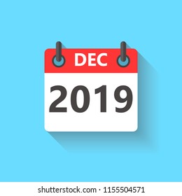 December 2019 calendar flat style icon with long shadow.