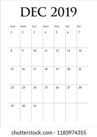 December 2019 desk calendar vector illustration, simple and clean design.