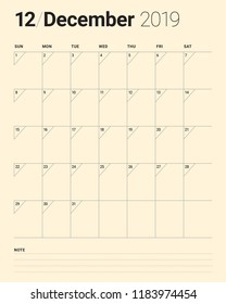 December 2019 desk calendar vector illustration, simple and clean design.