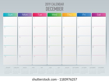 December 2019 desk calendar vector illustration, simple and clean design.