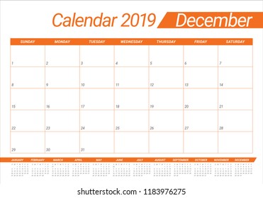 December 2019 desk calendar vector illustration, simple and clean design.