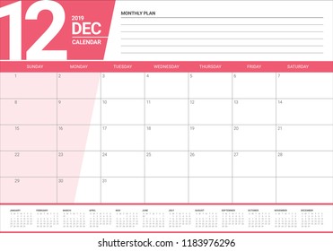 December 2019 desk calendar vector illustration, simple and clean design.