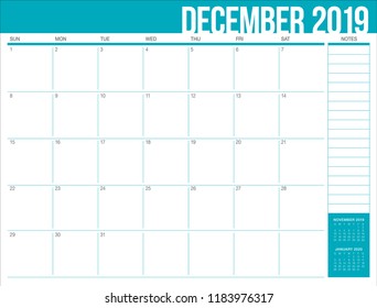December 2019 desk calendar vector illustration, simple and clean design.
