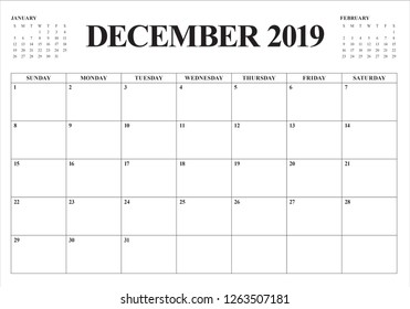 December 2019 desk calendar vector illustration, simple and clean design.