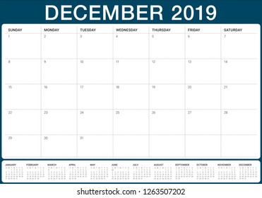 December 2019 desk calendar vector illustration, simple and clean design.