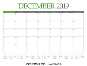 December 2019 desk calendar vector illustration, simple and clean design.