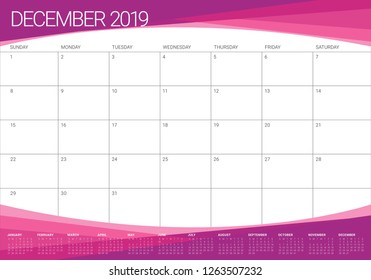 December 2019 desk calendar vector illustration, simple and clean design.