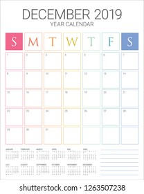 December 2019 desk calendar vector illustration, simple and clean design.
