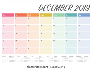 December 2019 desk calendar vector illustration, simple and clean design.