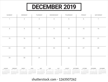December 2019 desk calendar vector illustration, simple and clean design.