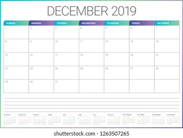 December 2019 desk calendar vector illustration, simple and clean design.