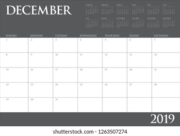 December 2019 desk calendar vector illustration, simple and clean design.