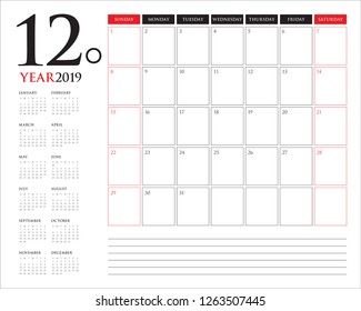 December 2019 desk calendar vector illustration, simple and clean design.