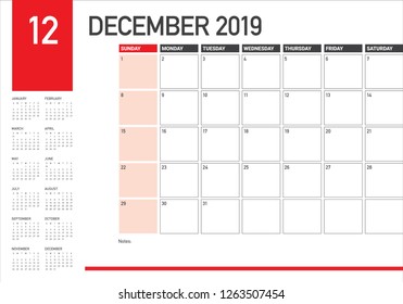 December 2019 desk calendar vector illustration, simple and clean design.
