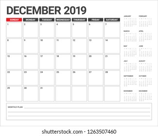 December 2019 desk calendar vector illustration, simple and clean design.