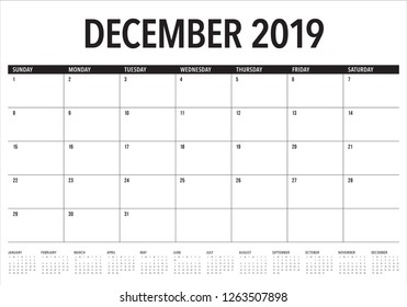 December 2019 desk calendar vector illustration