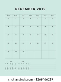December 2019 desk calendar vector illustration, simple and clean design. 