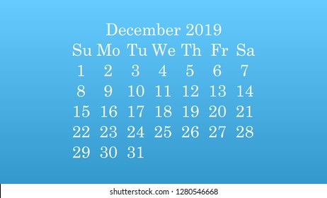 december 2019 desktop calendar