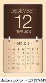 December 2019 monthly calendar vector illustration, simple and clean design. 