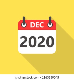 December 2020 calendar flat style icon with long shadow.