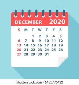 December 2020 Calendar Leaf - Illustration. Vector graphic page