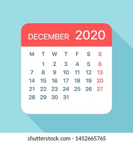 December 2020 Calendar Leaf - Illustration. Vector graphic page