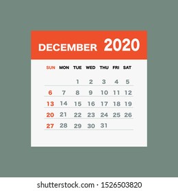 December 2020 Calendar Leaf - Illustration. Vector graphic page