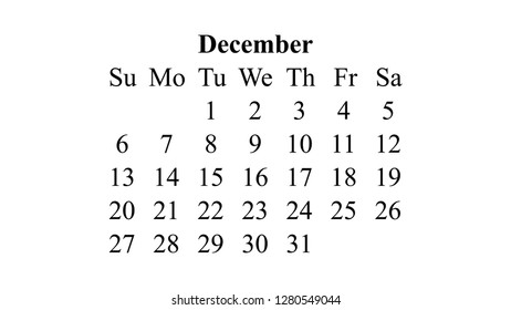 December 2020. Calendar 2020 vector. Simple design minimal 2020 calendar on desktop wallpaper