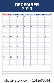 December 2020 desk calendar vector illustration, simple and clean design. 
