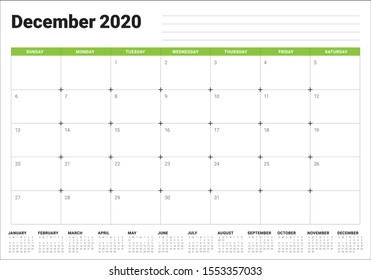 December 2020 desk calendar vector illustration, simple and clean design. 
