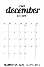 December 2020 desk calendar vector illustration, simple and clean design. 
