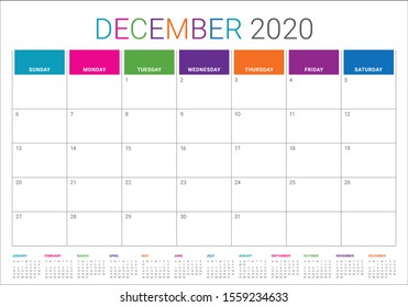 December 2020 desk calendar vector illustration, simple and clean design. 
