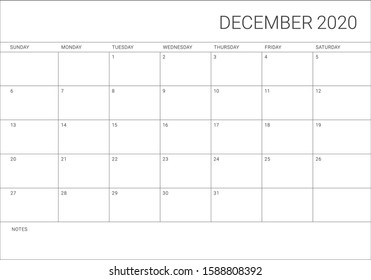 December 2020 desk calendar vector illustration, simple and clean design. 
