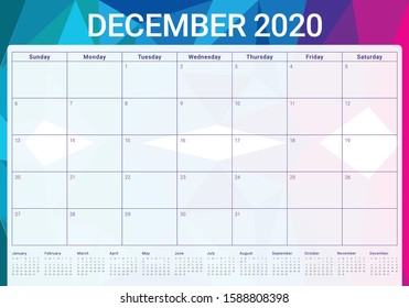 December 2020 desk calendar vector illustration, simple and clean design. 
