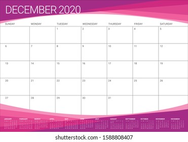 December 2020 desk calendar vector illustration, simple and clean design. 
